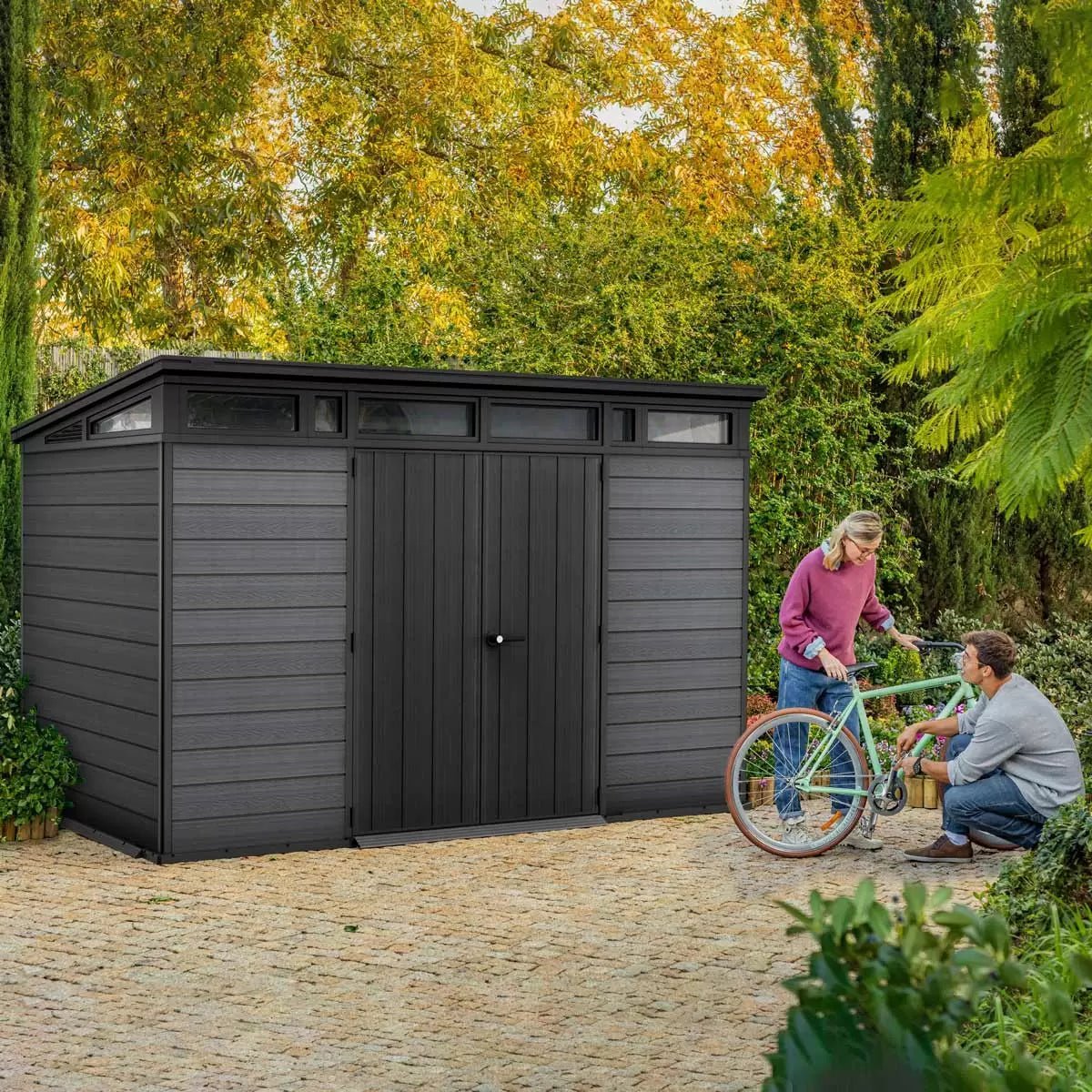 Keter 11x 7 Cortina Heavy Duty Plastic Pent Shed – Dark Grey - Image 3