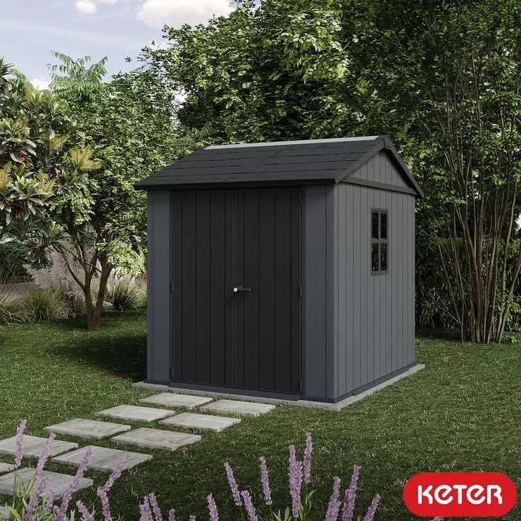 Keter 7′ x 7.5′ Newton Plus Side Entry Plastic Shed – Dark Grey - Image 2