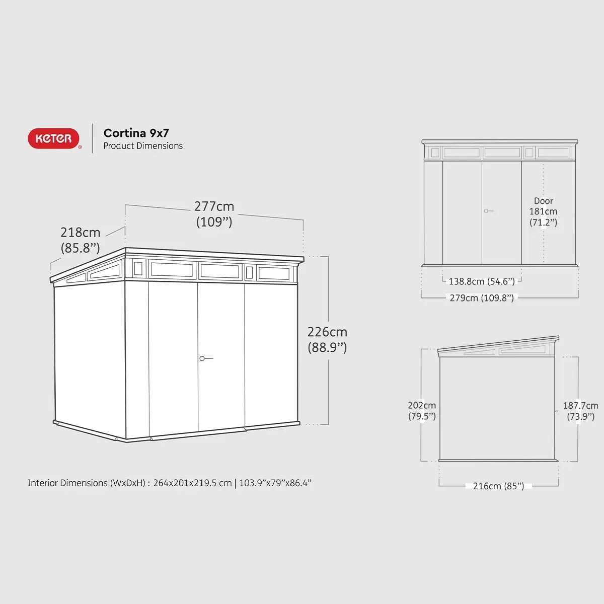 Keter 9x 7 Cortina Heavy Duty Plastic Pent Shed – Dark Grey - Image 5