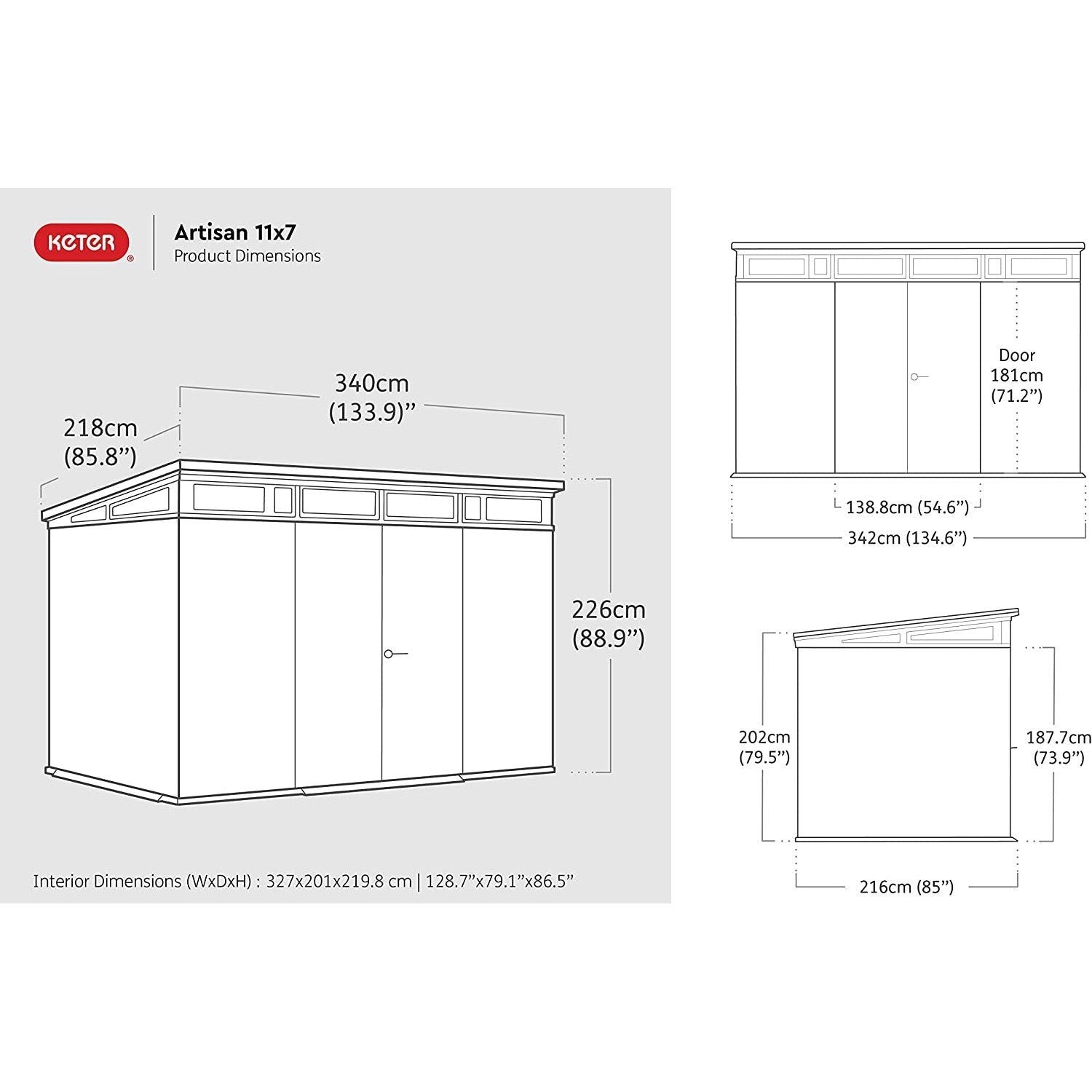 Keter 11x 7 Artisan Heavy Duty Plastic Pent Shed – Grey - Image 10