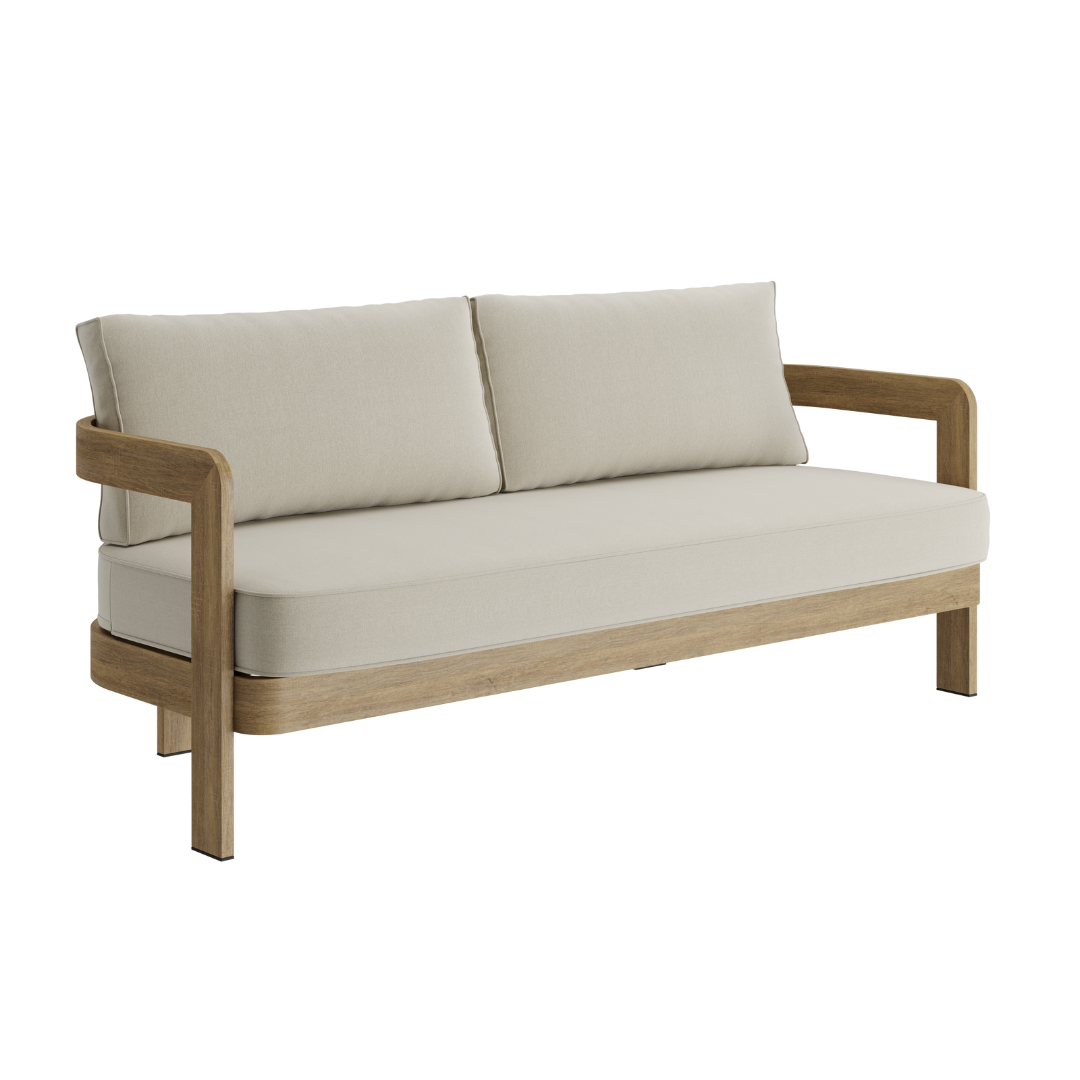 N3 Oak Three Seater Sofa Sand Canvas