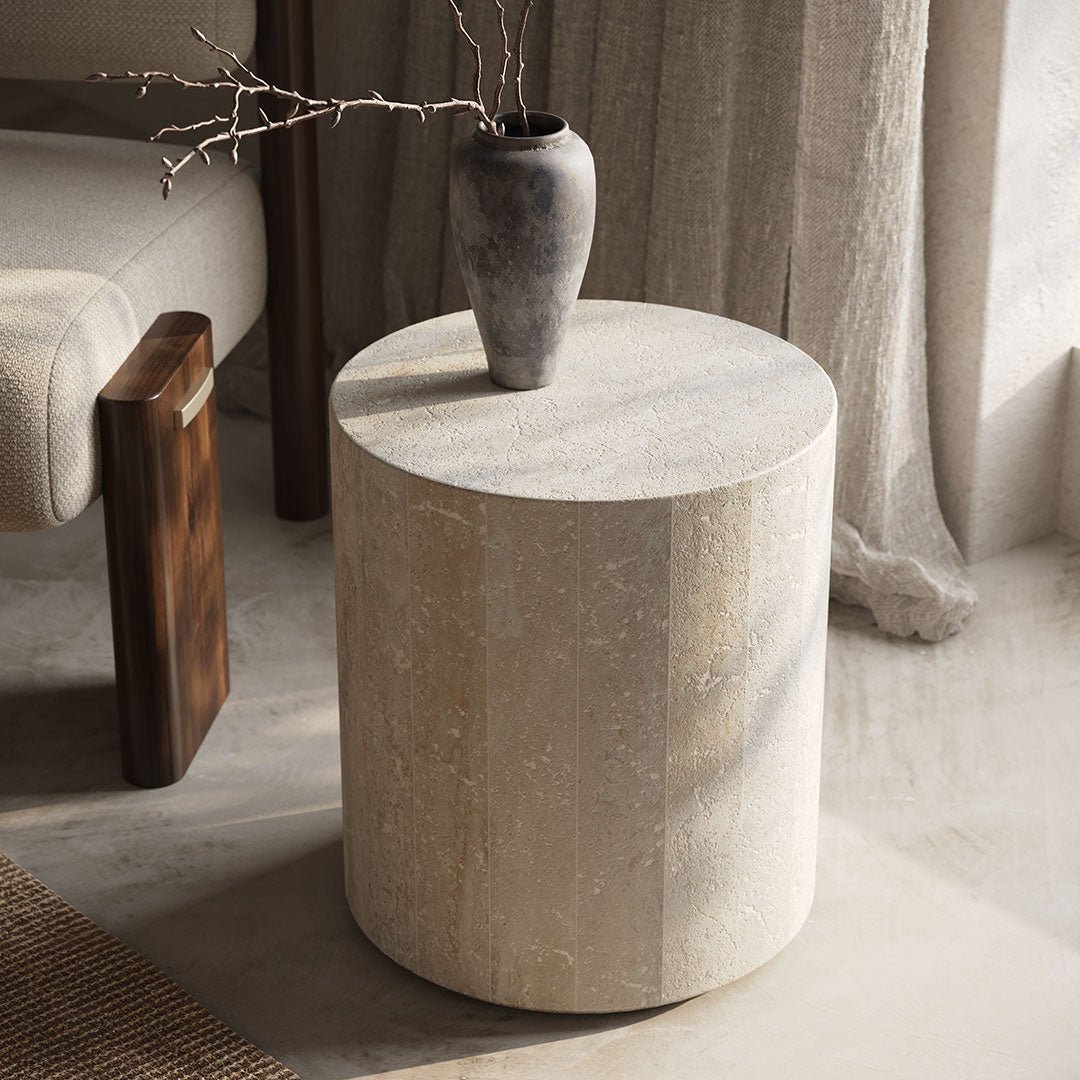Porto Travertine Side Table, White - Image 2